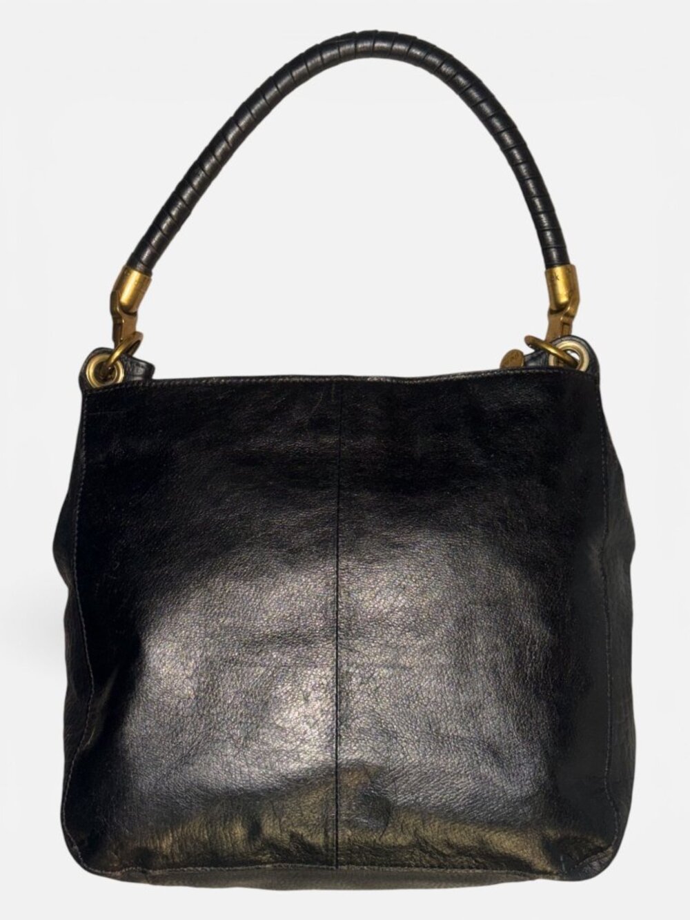 The Sak Collective Estrada Demi Bag Black Leather Brass Whipstitch Shoulder Hobo - Picture 5 of 10